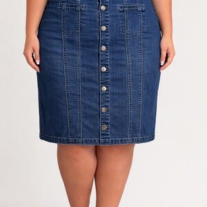 Lane Bryant Button Front Denim Skirt Size 16 Stretch Dark Wash